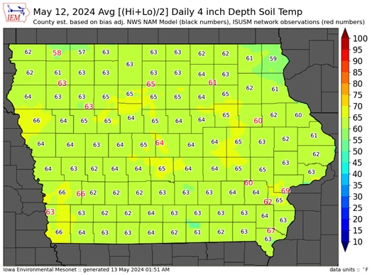 Soil temperature for the state of Iowa. Soil temperature for the state of Iowa.
