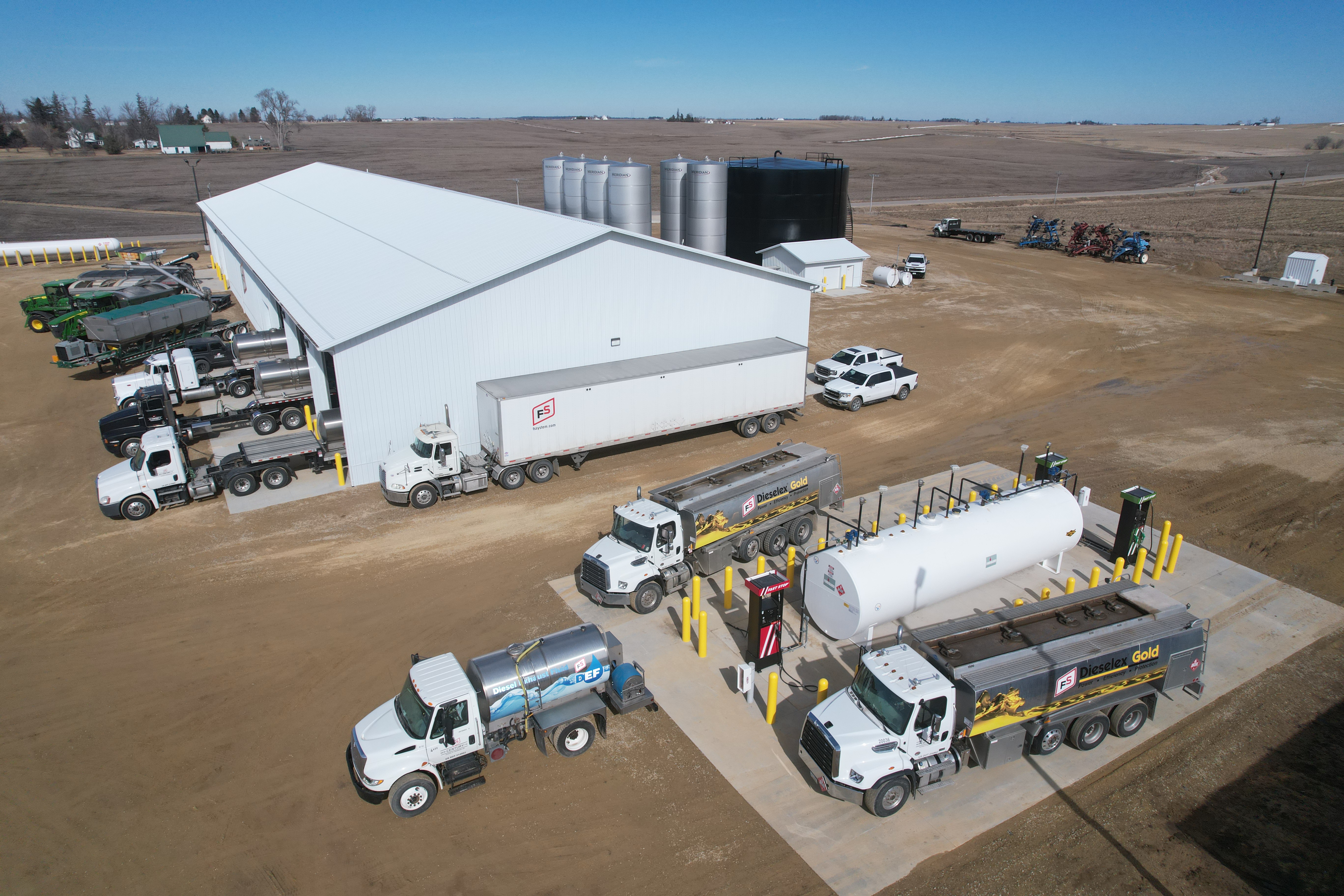 aerial view of diesel trucks and tama center